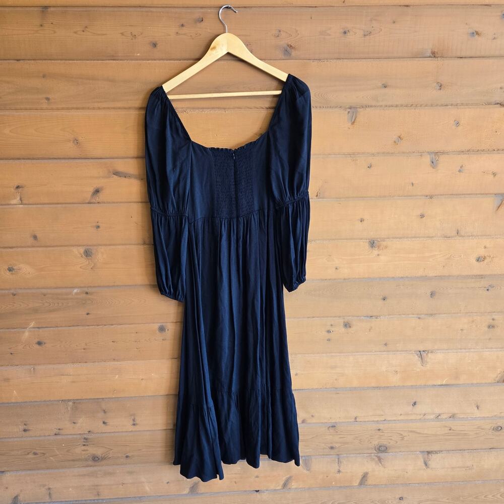 Reformation Mica Dress Black Midi Milkmaid Witchy Whimsigoth Flowy Boho Cottage - Picture 4 of 7